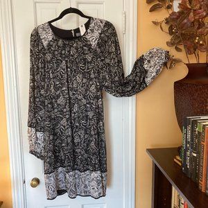 Anthropologie Black & Cream Peasant Floral Velvet Burnout Dress NWT